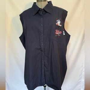 Disney Women’s Plus Sleeveless Button-Up Shirt – Eeyore Embroidery 26W/28W